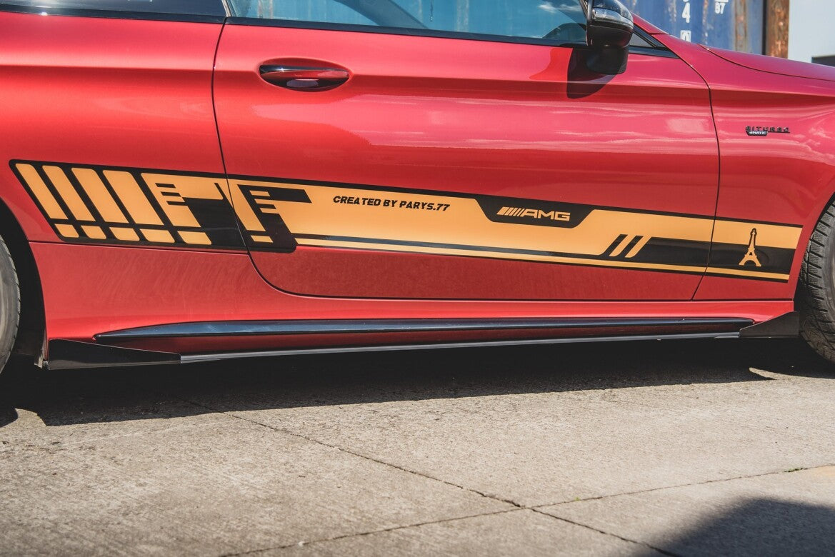 Street Pro Seitenschweller passend für Mercedes-AMG C43 / AMG-Line Coupe C205 schwarz matt Hochglanz + Flaps