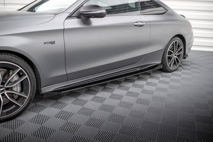 Street Pro Seitenschweller passend für Mercedes-AMG C43 Coupe / Cabrio C205 FL / A205 FL schwarz matt + Hochglanz Flaps