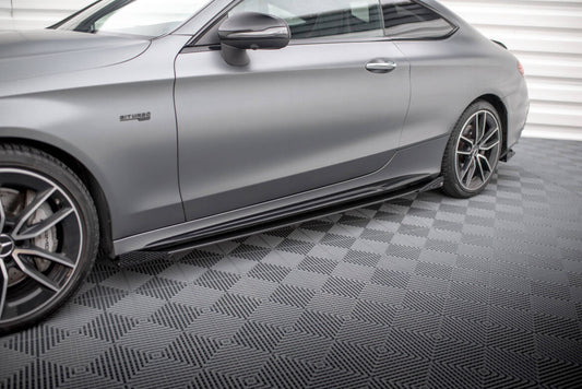 Street Pro Seitenschweller passend für Mercedes-AMG C43 Coupe / Cabrio C205 FL / A205 FL schwarz matt + Hochglanz Flaps