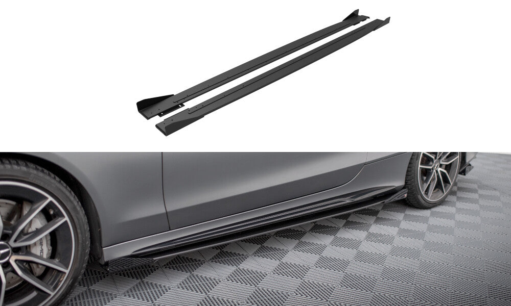 Street Pro Seitenschweller passend für Mercedes-AMG C43 Coupe / Cabrio C205 FL / A205 FL schwarz matt + Hochglanz Flaps