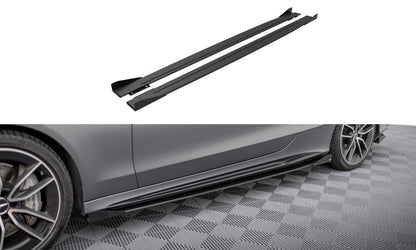 Street Pro Seitenschweller passend für Mercedes-AMG C43 Coupe / Cabrio C205 FL / A205 FL schwarz matt + Hochglanz Flaps