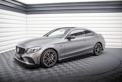 Street Pro Seitenschweller passend für Mercedes-AMG C43 Coupe / Cabrio C205 FL / A205 FL schwarz matt + Hochglanz Flaps