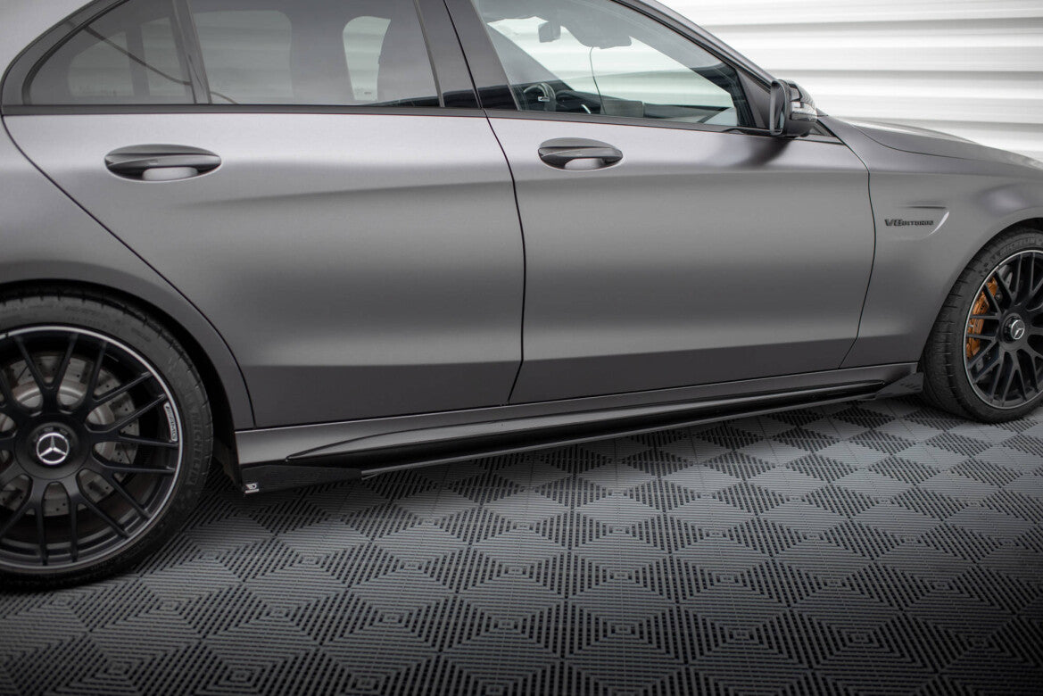 Street Pro Seitenschweller passend für Mercedes-AMG C63 Limousine / Kombi W205 FL schwarz matt + Hochglanz Flaps