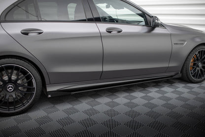 Street Pro Seitenschweller passend für Mercedes-AMG C63 Limousine / Kombi W205 FL schwarz matt + Hochglanz Flaps