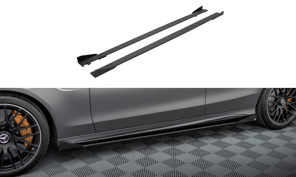 Street Pro Seitenschweller passend für Mercedes-AMG C63 Limousine / Kombi W205 FL schwarz matt + Hochglanz Flaps