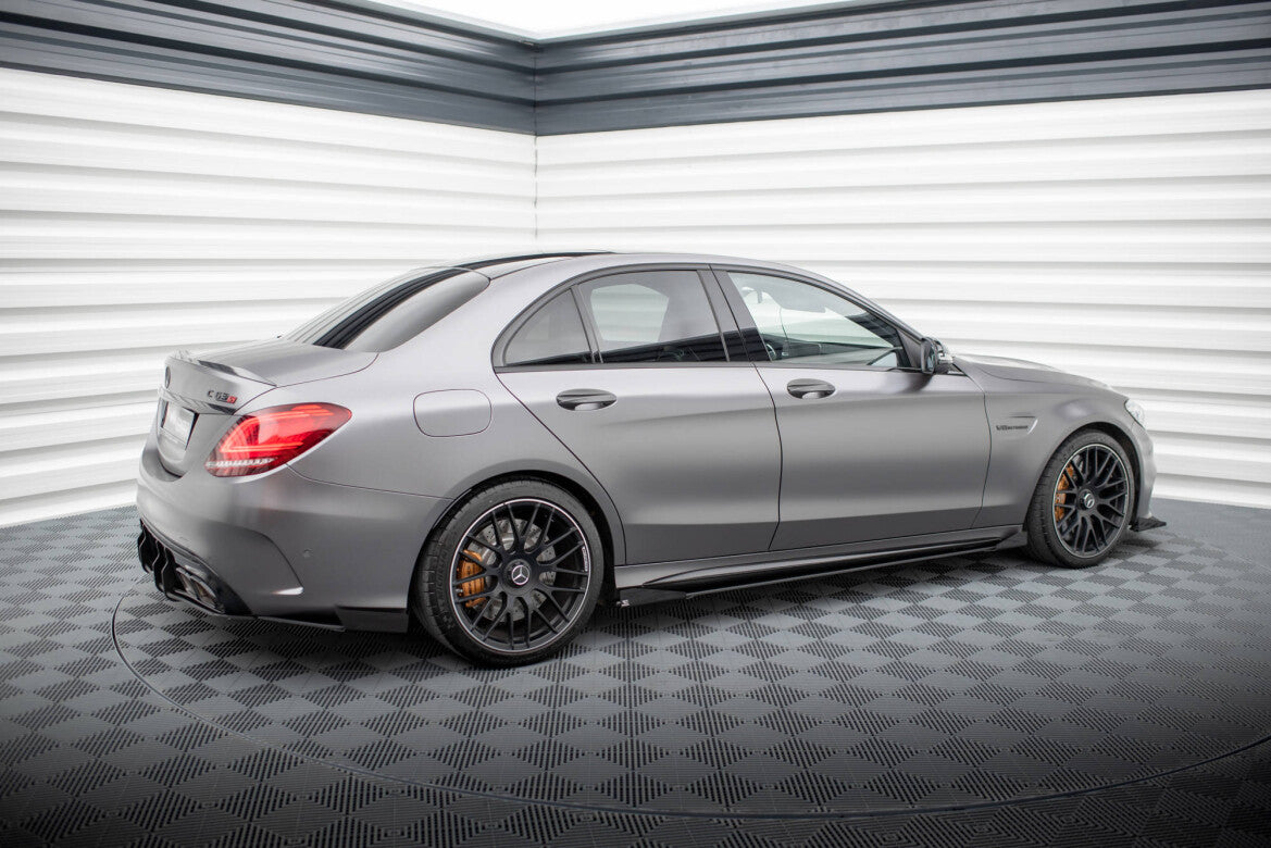 Street Pro Seitenschweller passend für Mercedes-AMG C63 Limousine / Kombi W205 FL schwarz matt + Hochglanz Flaps