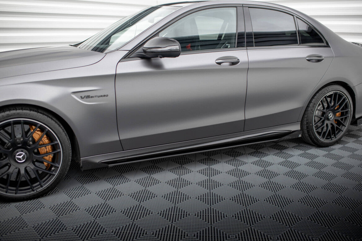 Street Pro Seitenschweller passend für Mercedes-AMG C63 Limousine / Kombi W205 FL schwarz matt + Hochglanz Flaps