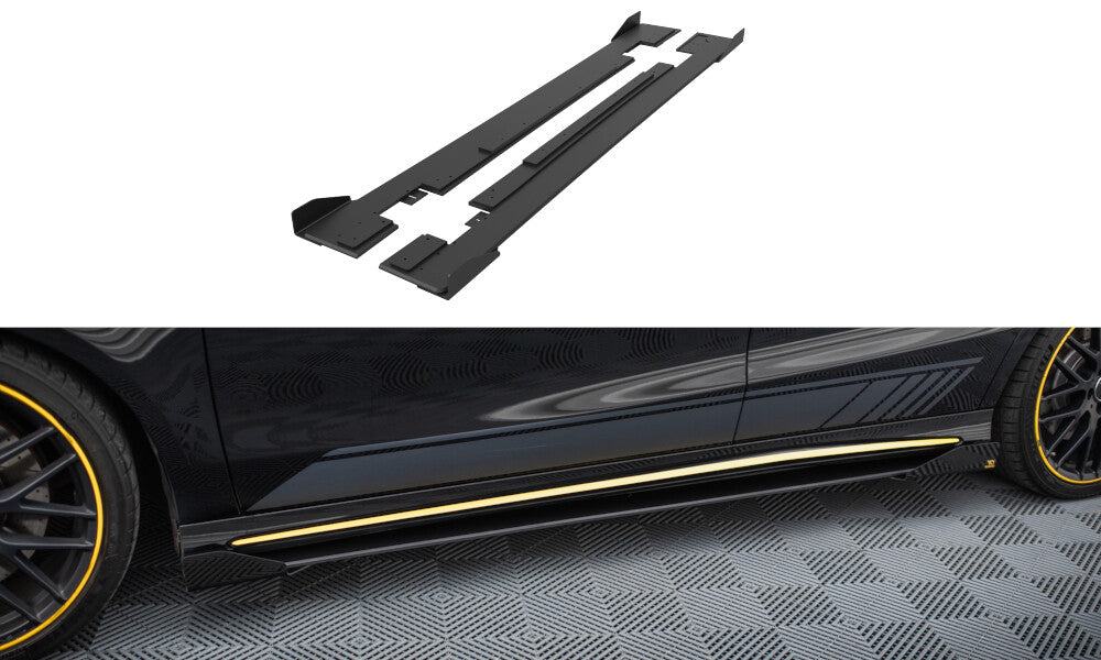 Street Pro Seitenschweller passend für Mercedes-AMG CLA 45 C117 FL schwarz matt + Hochglanz Flaps