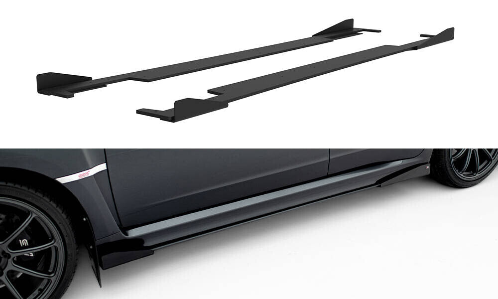 Street Pro Seitenschweller passend für Subaru Impreza WRX STI Mk3 FL schwarz matt + Hochglanz Flaps
