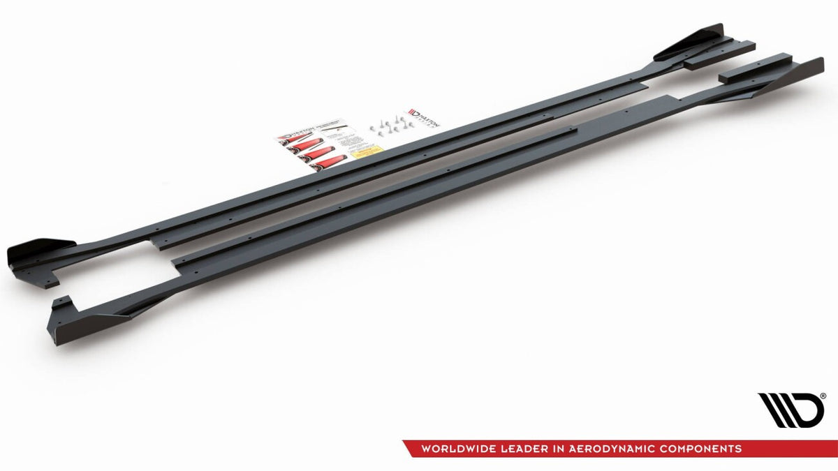Street Pro Seitenschweller passend für VW Arteon R-Line roter Kern + Hochglanz Flaps