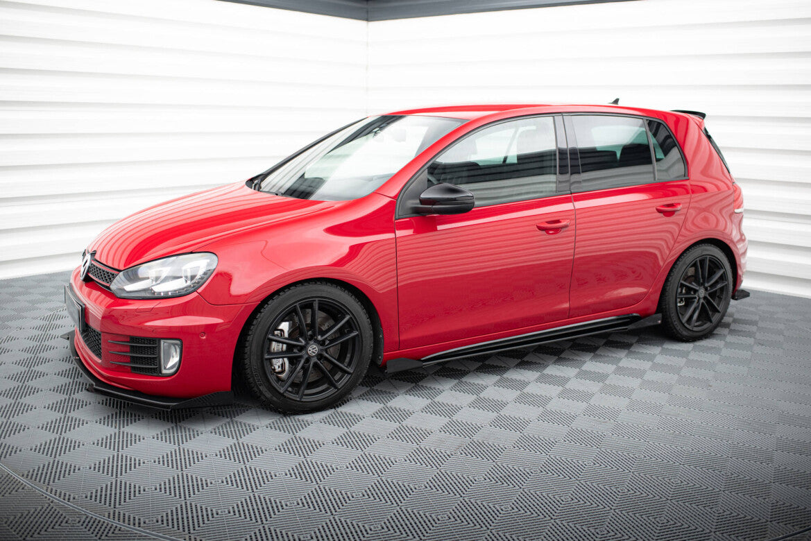 Street Pro Seitenschweller passend für VW Golf GTI Mk6 schwarz matt Hochglanz + Flaps