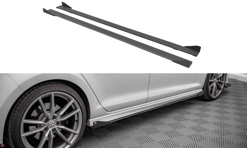 Street Pro Seitenschweller passend für VW Golf R Mk7 schwarz matt Hochglanz + Flaps