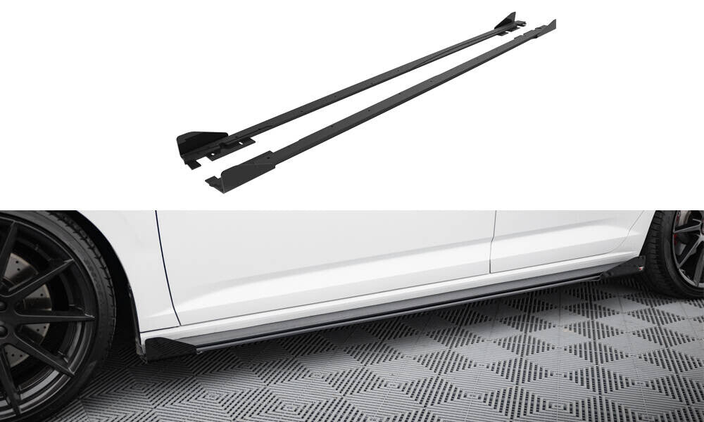 Street Pro Seitenschweller passend für VW Jetta GLI Mk7 schwarz matt + Hochglanz Flaps