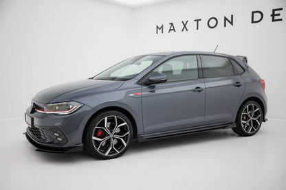 Street Pro Seitenschweller passend für VW Polo GTI Mk6 FL schwarz matt + Hochglanz Flaps
