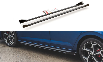 Street Pro Seitenschweller passend für VW Polo GTI Mk6 schwarz matt + Hochglanz Flaps