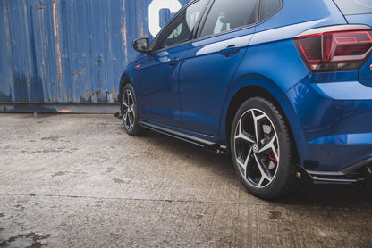 Street Pro Seitenschweller passend für VW Polo GTI Mk6 schwarz matt + Hochglanz Flaps
