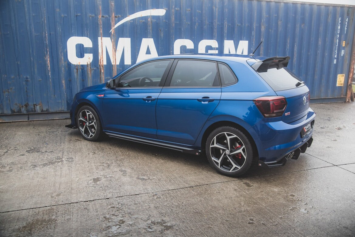 Street Pro Seitenschweller passend für VW Polo GTI Mk6 schwarz matt + Hochglanz Flaps