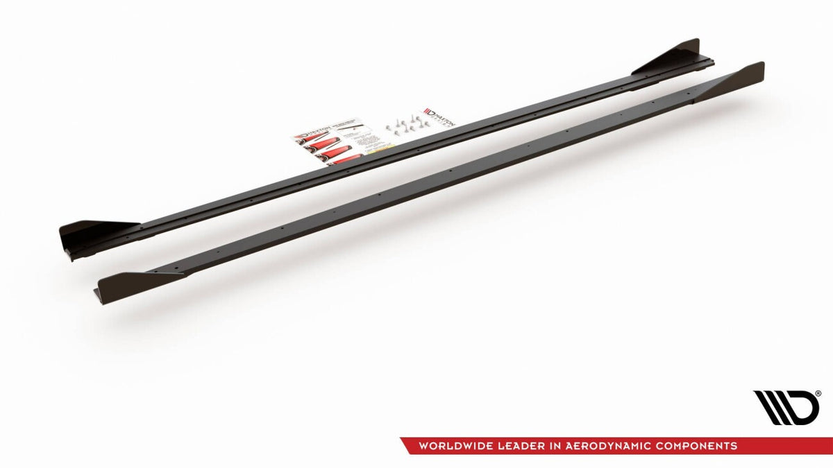 Street Pro Seitenschweller passend für VW Polo GTI Mk6 schwarz matt + Hochglanz Flaps