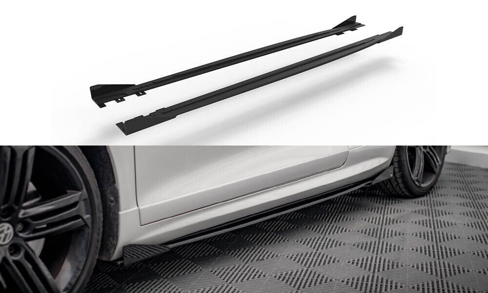 Street Pro Seitenschweller passend für VW Scirocco R Mk3 schwarz matt + Hochglanz Flaps