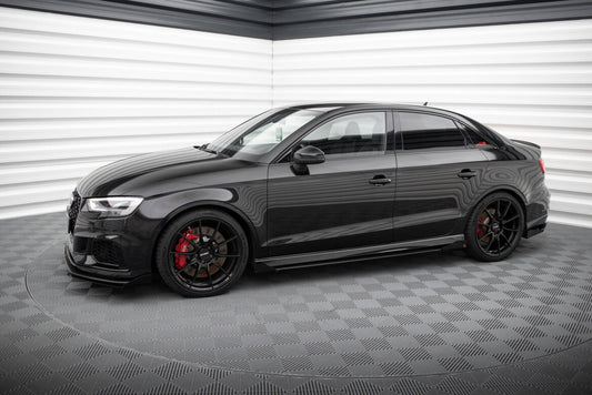 Street Pro Seitenschweller V.1 passend für Audi RS3 Limousine 8V FL schwarz matt + Hochglanz Flaps