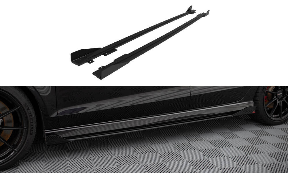 Street Pro Seitenschweller V.1 passend für Audi RS3 Limousine 8V FL schwarz matt + Hochglanz Flaps