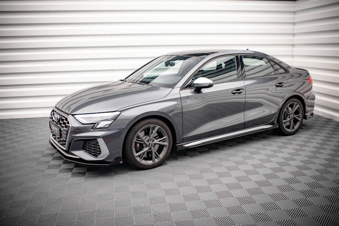 Street Pro Seitenschweller V.1 passend für Audi S3 / A3 S-Line 8Y / 8Y FL schwarz matt Hochglanz + Flaps
