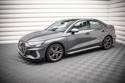 Street Pro Seitenschweller V.1 passend für Audi S3 / A3 S-Line 8Y / 8Y FL schwarz matt Hochglanz + Flaps