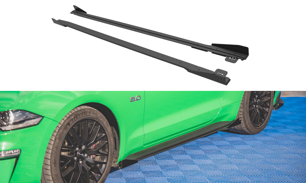 Street Pro Seitenschweller V.1 passend für Ford Mustang GT Mk6 FL schwarz matt + Hochglanz Flaps