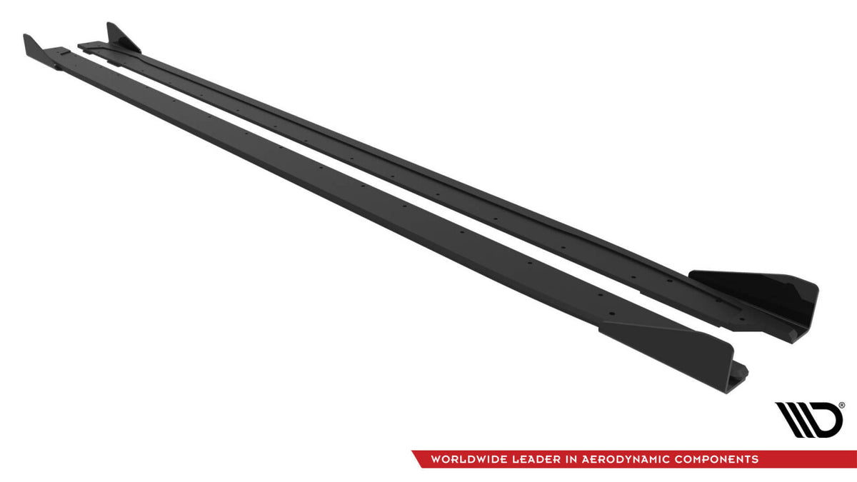 Street Pro Seitenschweller V.2 passend für Audi S3 / A3 S-Line Sportback / Limo 8Y / 8Y FL schwarz matt + Hochglanz Flaps