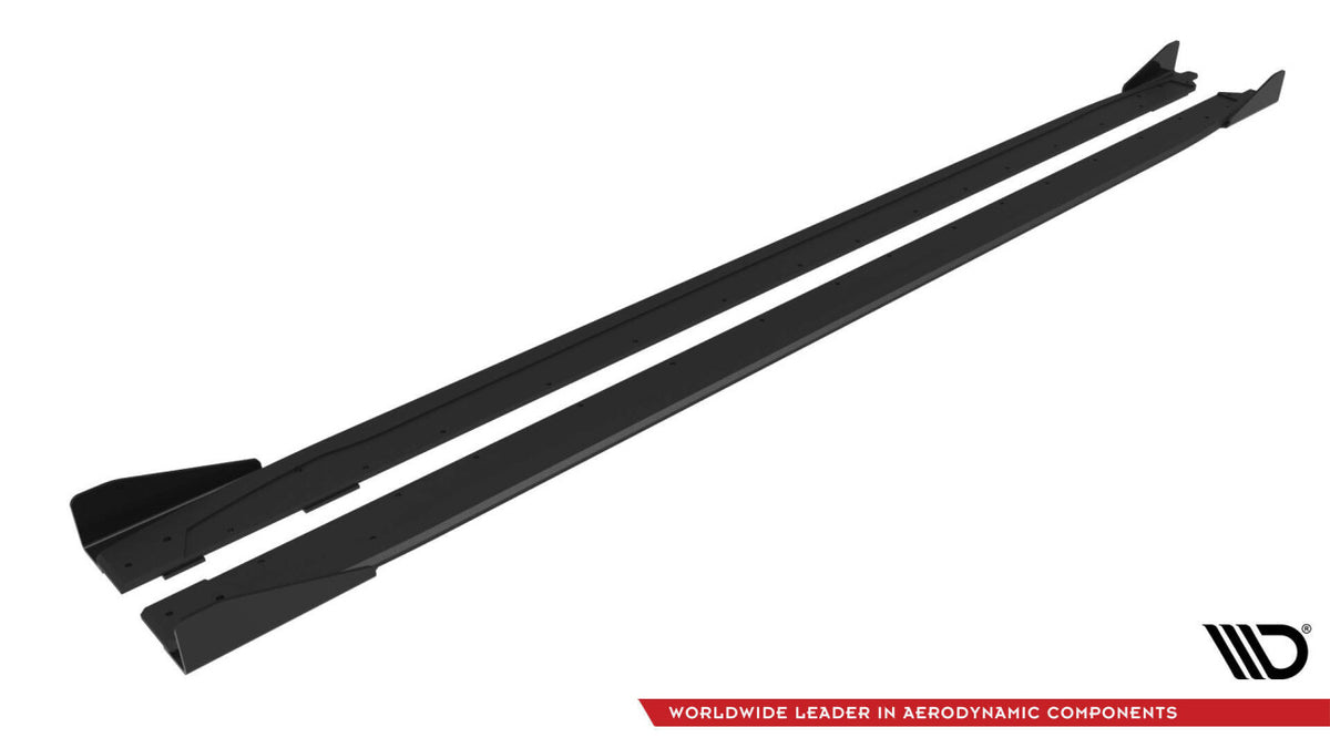 Street Pro Seitenschweller V.2 passend für Audi S3 / A3 S-Line Sportback / Limo 8Y / 8Y FL schwarz matt + Hochglanz Flaps