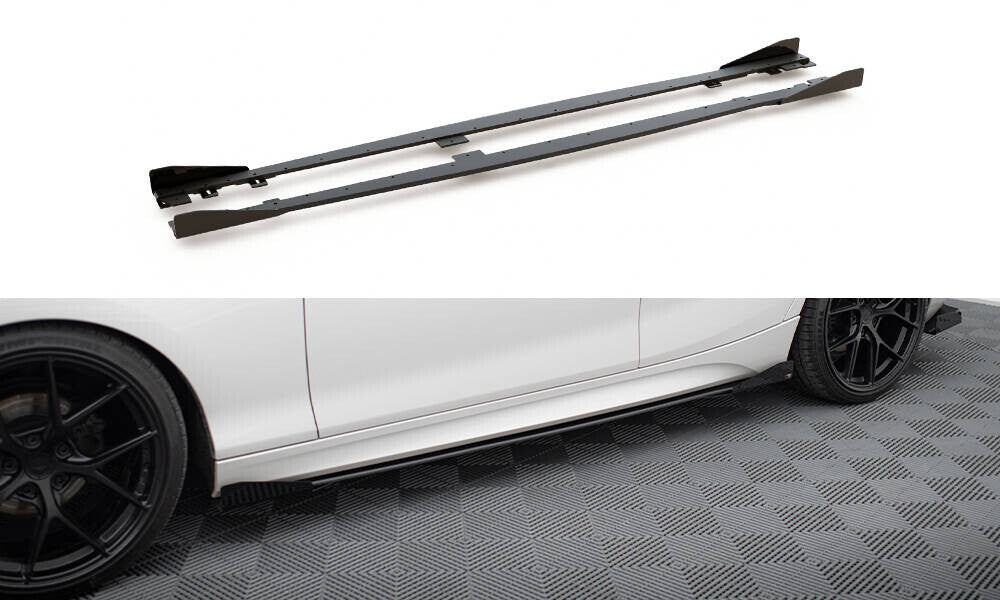 Street Pro Seitenschweller V.2 passend für BMW 1er F20 M135i / M140i / M-Paket schwarz matt + Hochglanz Flaps