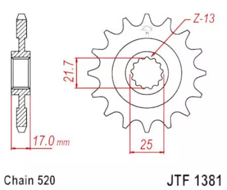 Ritzel vorne JT JTF1381.16RB 16 Zähne Teilung 520 gummiert