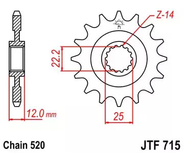 Ritzel vorne JT JTF715.12, 12 Zähne Teilung 520