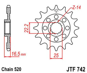 Ritzel vorne JT JTF742.14, 14 Zähne Teilung 520