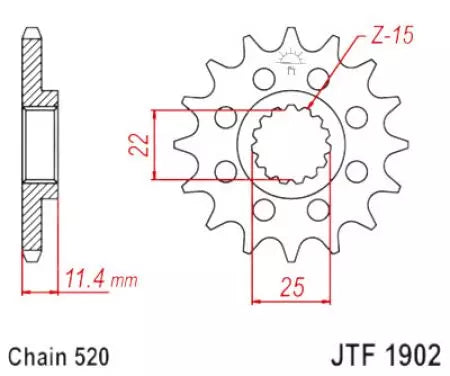 Ritzel vorne JT JTF1902.15RB, 15 Zähne Teilung 520 gummiert
