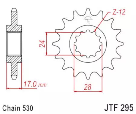 Ritzel vorne JT JTF295.15RB, 15 Zähne Teilung 530 gummiert