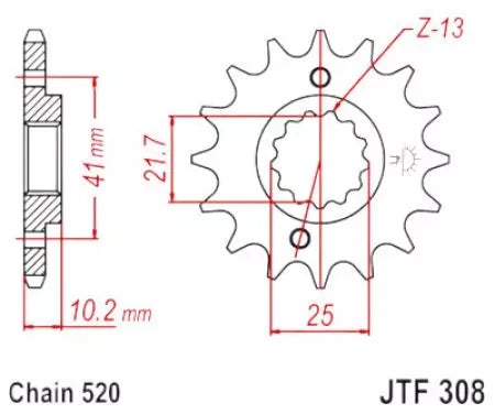 Ritzel vorne JT JTF308.14RB, 14 Zähne Teilung 520 gummiert
