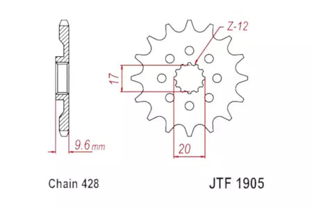 Ritzel vorne JT JTF1905.14, 14 Zähne Teilung 428 Racing