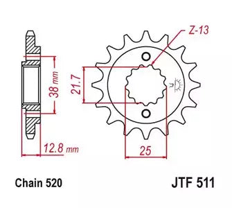 Ritzel vorne JT JTF511.15RB, 15 Zähne Teilung 520 gummiert