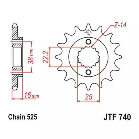 Ritzel vorne JT JTF740.15RB, 15 Zähne Teilung 525 gummiert