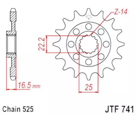 Ritzel vorne JT JTF741.15RB, 15 Zähne Teilung 525 gummiert