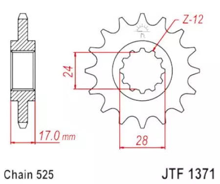 Ritzel vorne JT JTF1371.15RB, 15 Zähne Teilung 525 gummiert