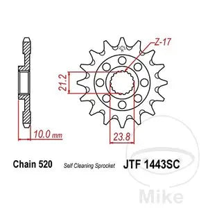Ritzel vorne JT JTF1443.14SC, 14 Zähne Teilung 520 SC