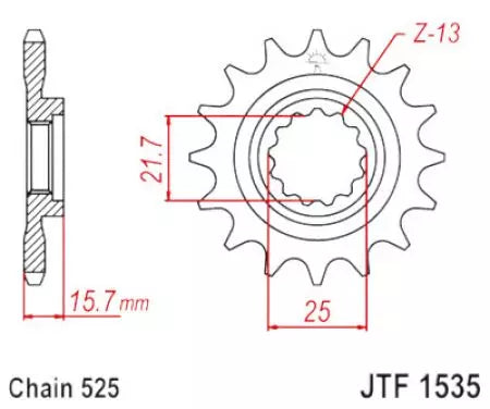 Ritzel vorne JT JTF1535.15RB, 15 Zähne Teilung 525 gummiert