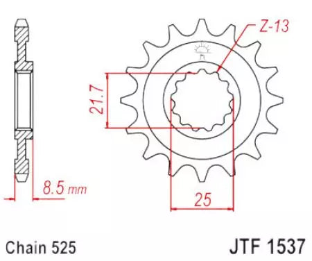Ritzel vorne JT JTF1537.16RB, 16 Zähne Teilung 525 gummiert