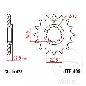 Ritzel vorne JT JTF409.15, 15 Zähne Teilung 428