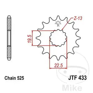 Ritzel vorne JT JTF433.16, 16 Zähne Teilung 525