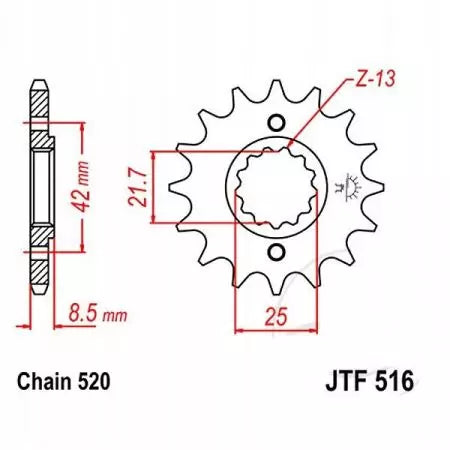 Ritzel vorne JT JTF516.16RB, 16 Zähne Teilung 520 gummiert