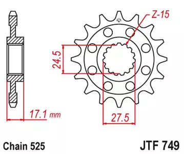 Ritzel vorne JT JTF749.15RB, 15 Zähne Teilung 525 gummiert