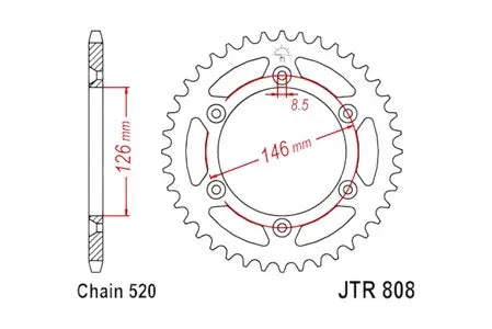 Alu Kettenrad JT JTA808.52BLK, 52 Zähne Teilung 520 schwarz